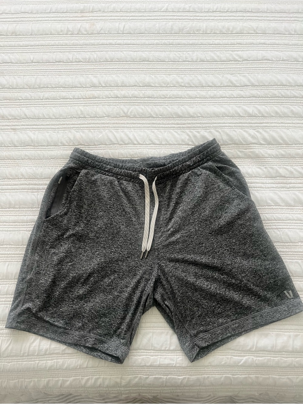 Men's Vuori Ponto Gray Performance Knit Shorts with Zipper Pocket